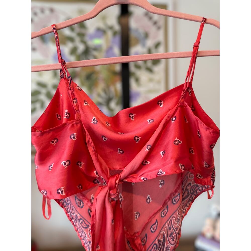 Japna Red Satin Bandana Tie Tank Top Size M - Picture 7 of 7